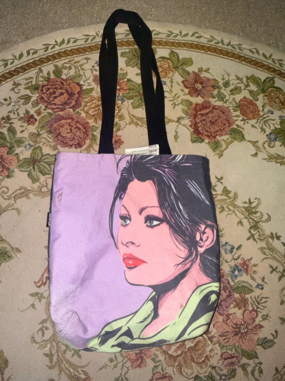 Graphic Pop Art Tote Bag in Lavender and Black